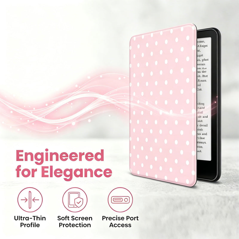 Teryeefi Case for New Kindle Paperwhite 12th Gen 2024 and Kindle Colorsoft Signature Edition, Lightweight PU Leather Protective Cover with Auto Sleep Wake with Hand Strap Function (Pink Polka Dot) Pink Polka Dot