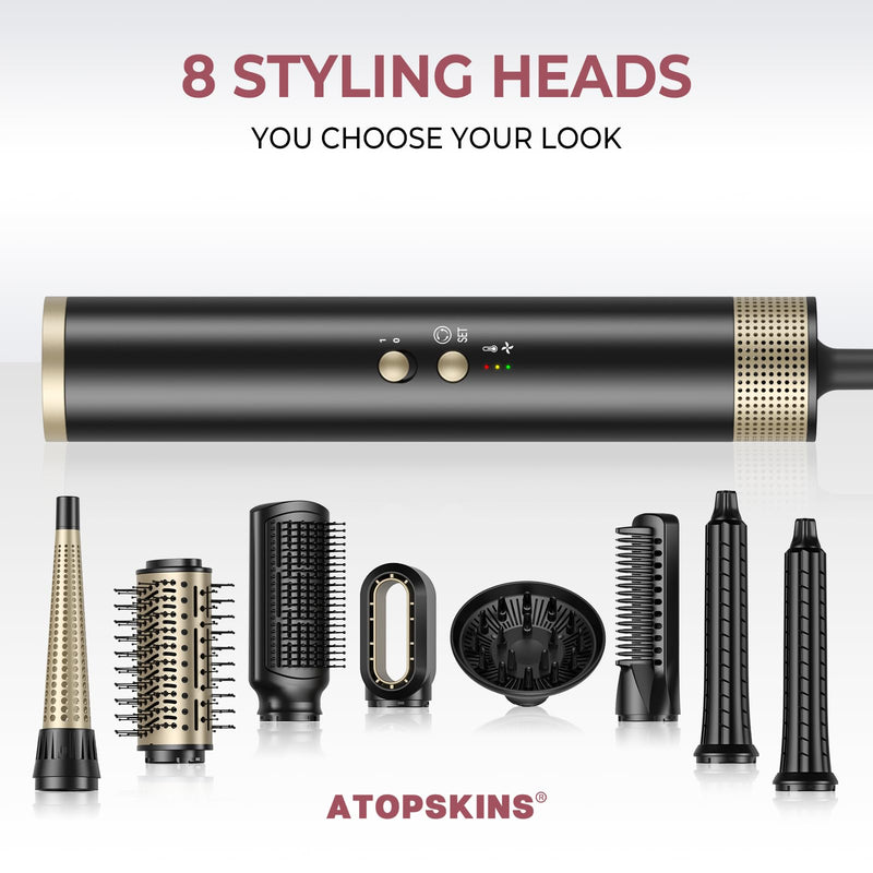 Airbrush Pro Hair Styler 8 in 1 Magic Styler, 1500W Hair Dryer Brush 110K High-Speed Motor Blow Dryer Brush, Left&Right Air Curler, Multi-Styler Hot Air Brushes for Hair Styling Black