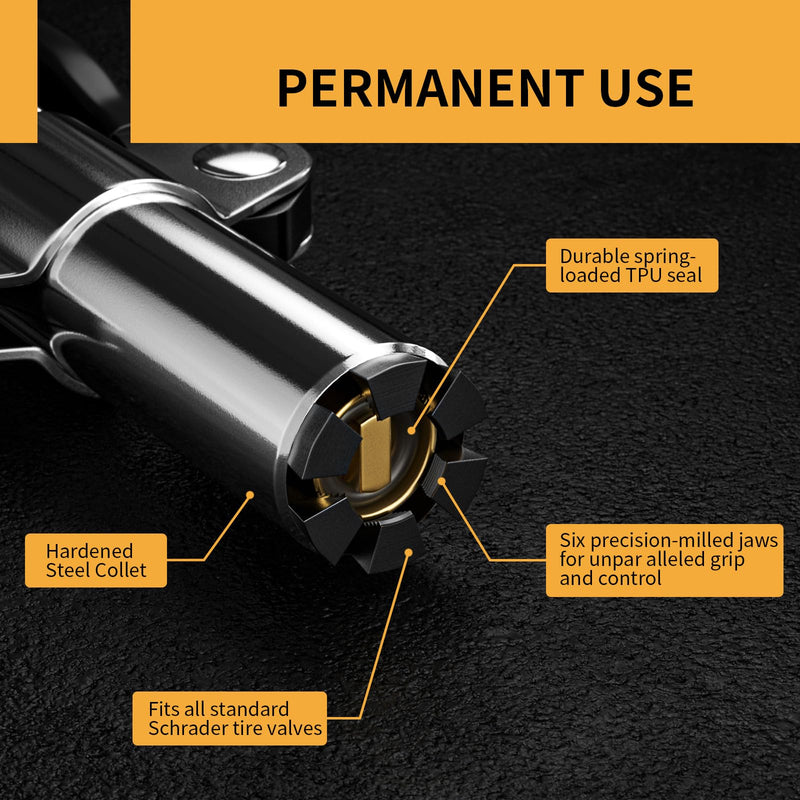 Locking Air Chuck, Heavy Duty Open Flow with Six Steel Jaws, Locks onto Any Tire Valve, No Leaks or Pop-Offs, Rated to 150 PSI - Open Flow
