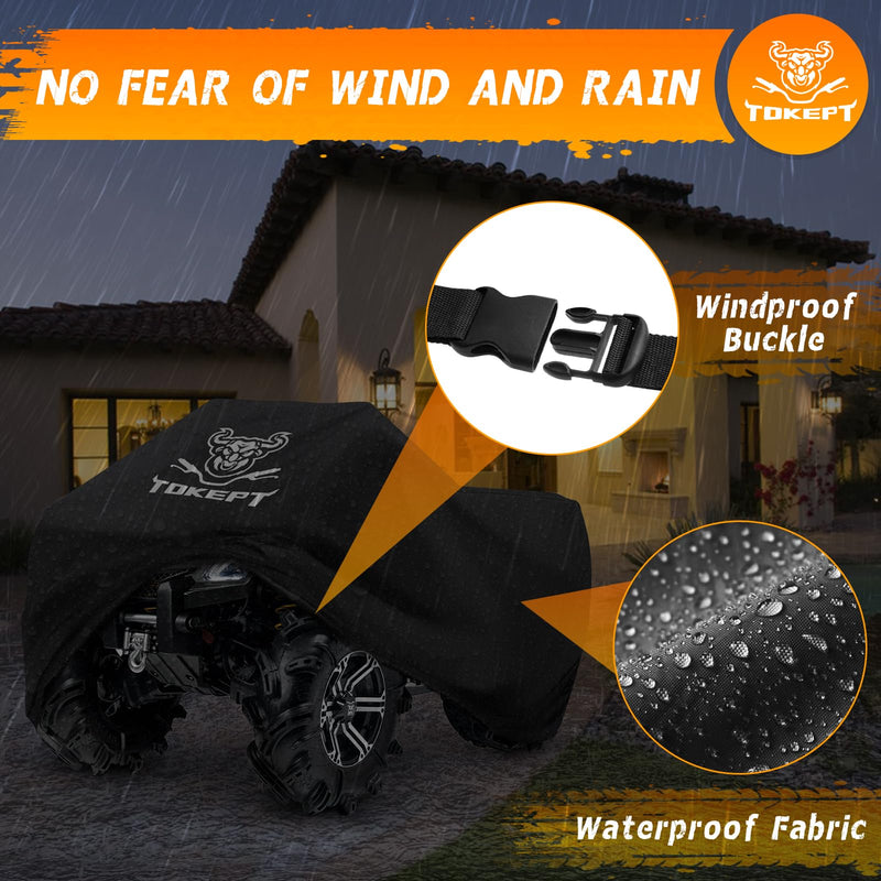 ATV Cover, Heavy Duty Black Waterproof Oxford Fabric Protective 4 Wheeler Quad Cover for 86" Kawasaki Honda Polaris Yamaha (86''L x 38''W x 42''H) XXL-86''L x 38''W x 42''H