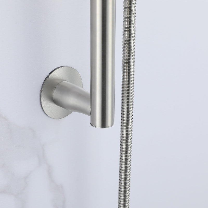 RRAJJ Shower slide bar that is installed by pasting or punching holes，Adjustable height 28 inch of all SUS304 stainless steel Shower Head Holder (all stainless steel- Brushed Nickel) all stainless steel- Brushed Nickel