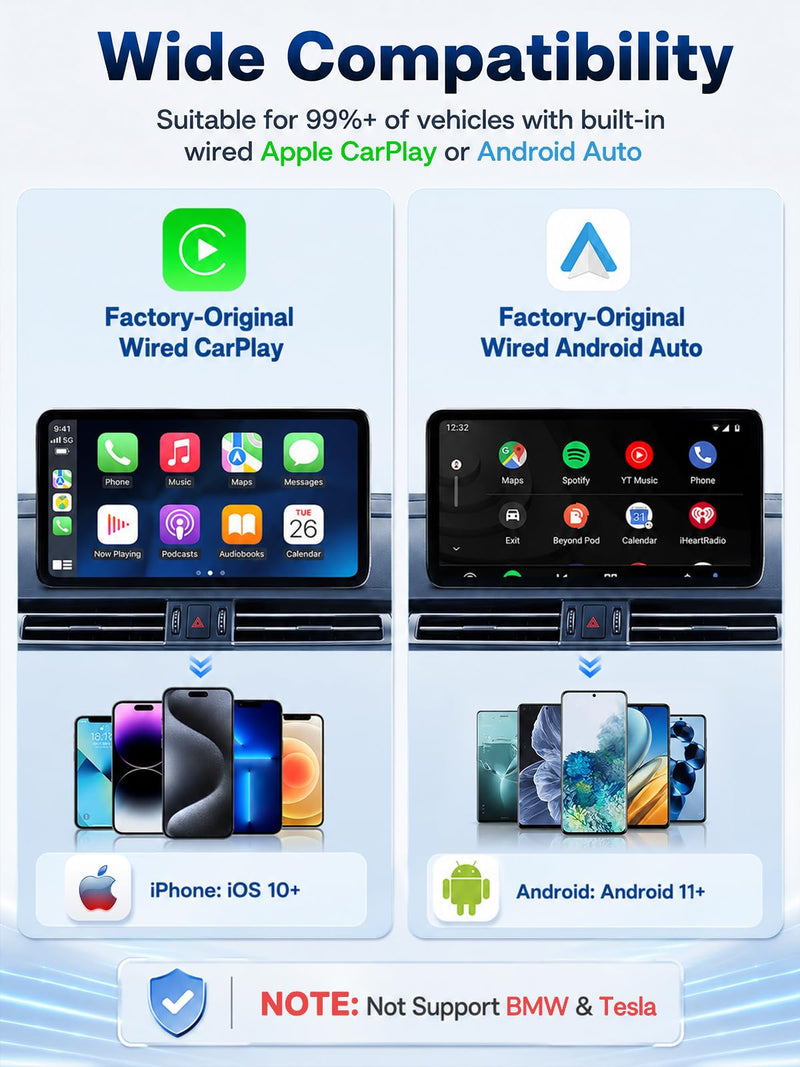 Carbon Fiber Wireless Android Auto & CarPlay Adapter, Wired to Wireless | Auto Reconnect, Fast Stable on Rough Roads, Gold-Plated USB, Mini Design, Easy to Use, Plug & Play with OEM Wired Cars 2016+ Carbon