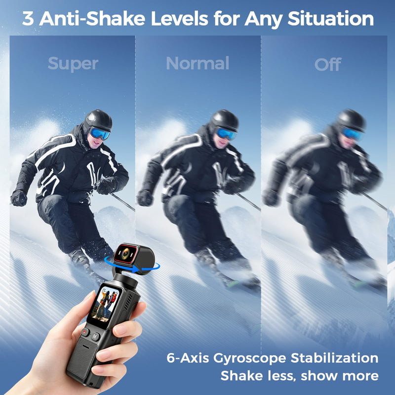 4K Vlogging Camera WiFi, 6-Axis Stabilization Handheld POV Camera with 32GB | Pocket Camera with 180° Rotating Lens, Touchscreen, Personal Body Camera for Travel, Vlog, Selfies, Sports & Daily