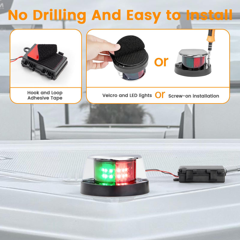 Battery Powered Navigation Light for Boat, Remote Control LED Marine Light with Dimmable & Timer Function, Waterproof Safety Light for Kayak Canoe Jon Bass Boat Integrated Red/Green Light