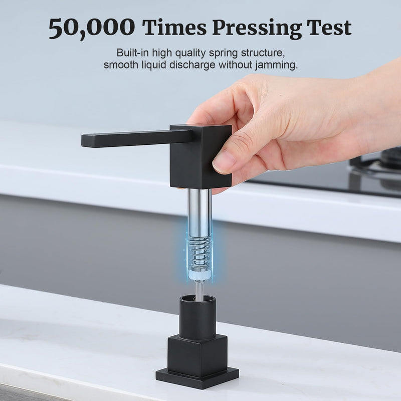 Sink Soap Dispenser for Kitchen Sink (Matte Black), All Brass Built-in and Refill from Top Design,Metal Hand Soap & Dish Soap Copper Pump Matte Black