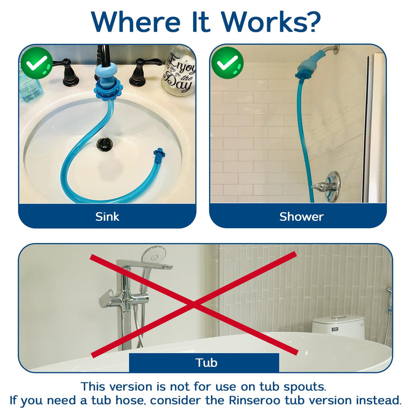 Rinseroo: "Shower Cleaning Thing"–Slip-On Handheld Hose Attachment for Fast, Mess-Free Shower Wall Rinsing–6 Ft Hose, Fits Up to 5" Shower Head –Temporarily Converts Standard Shower into Handheld 6 FT Shower Hose