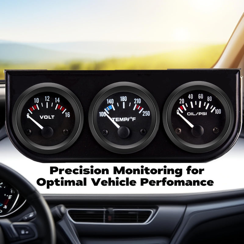2" 52mm Triple Gauge Set Voltmeter Water Temp Oil Pressure Meter 3 in 1 Gauge Kit with Black Console for 12V Cars Ships Boats Truck Motorcycle Marine Automotive