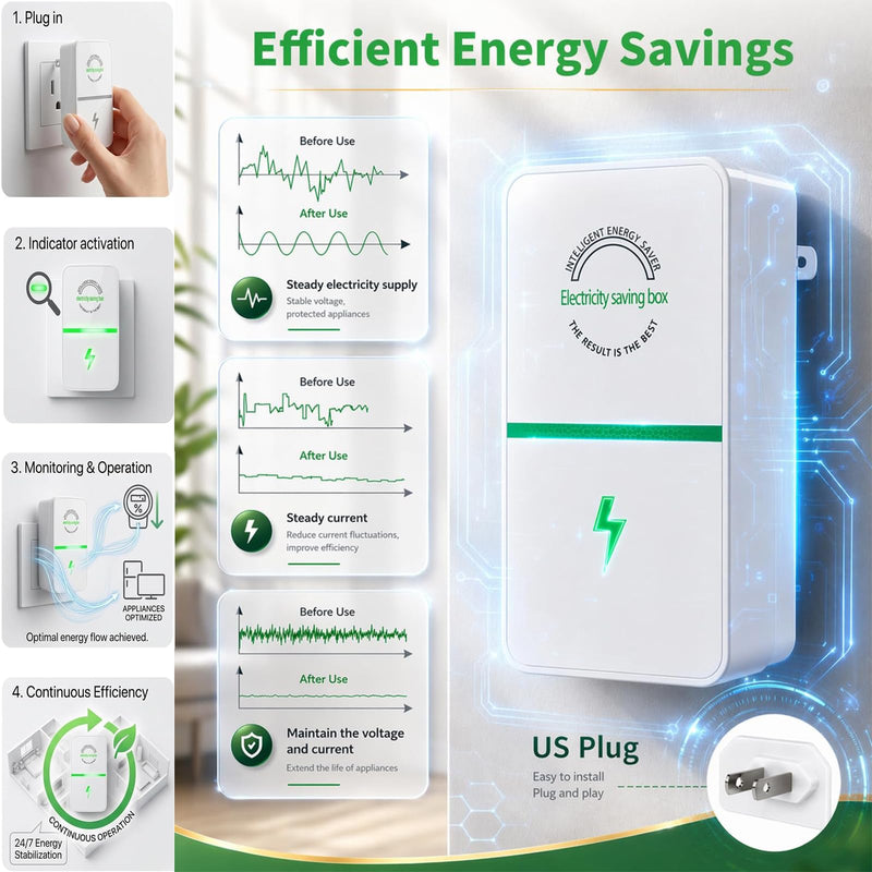 Energy Saving Device 2026 | 4 Pack Smart Device for Home Office, US Plug, Stop Consume Watt