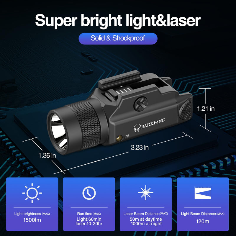 [AUSTRALIA] - DARKFANG Tactical Flashlight and Red Laser Light Combo 1500 Lumen for Shotgun/Pistol Light with Momentary/Strobe Function for 1913 Picatinny Rail