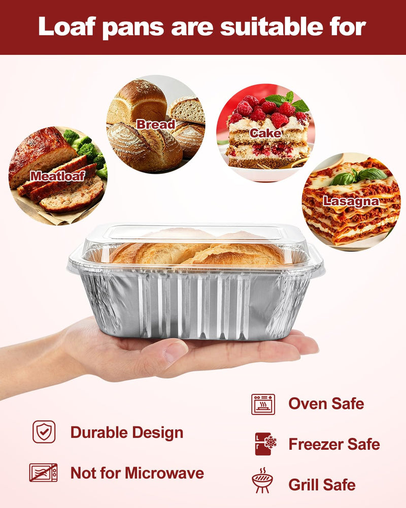 120 Pack 1 Lb Aluminum Loaf Pans with Lids - 6x3.5x2 Mini Loaf Pan, Small Disposable Tin Foil Baking Pans for Baked Bread, Cakes, Meat, Loaves 120