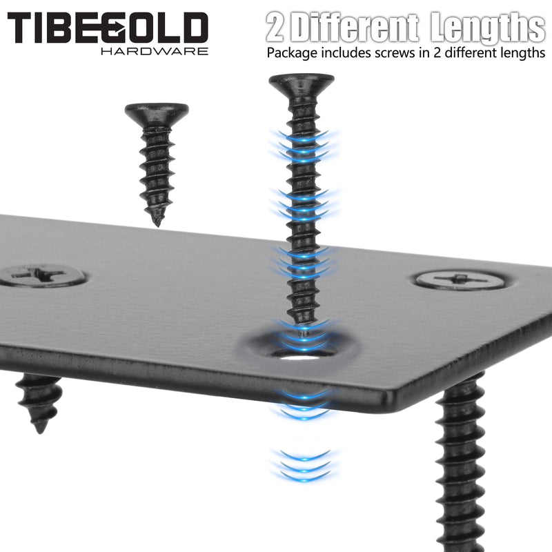 Mending Plate, Black Metal Flat Straight Brace Bracket, Double-Wide Metal Plate, Joining Plate for Wood Furniture Fence Fastening with Screws in 2 Different Lengths (48x128mm, 8 Pack) 1.9"×5"/48*128mm