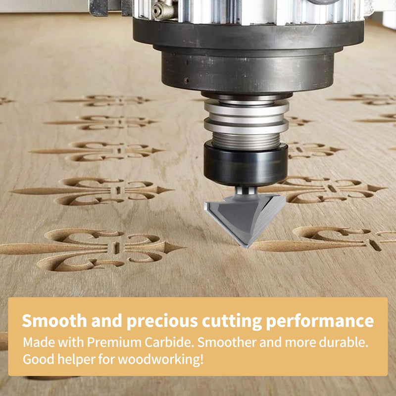 90 Degree V Bit 1/2" Shank, 2" Cutting Diameter Carbide Tipped V Groove Router Bit Wood CNC Router Bits for Grooving, Chamfering, Engraving 90 Degree, 1/2" Shank, 2" Cut Dia