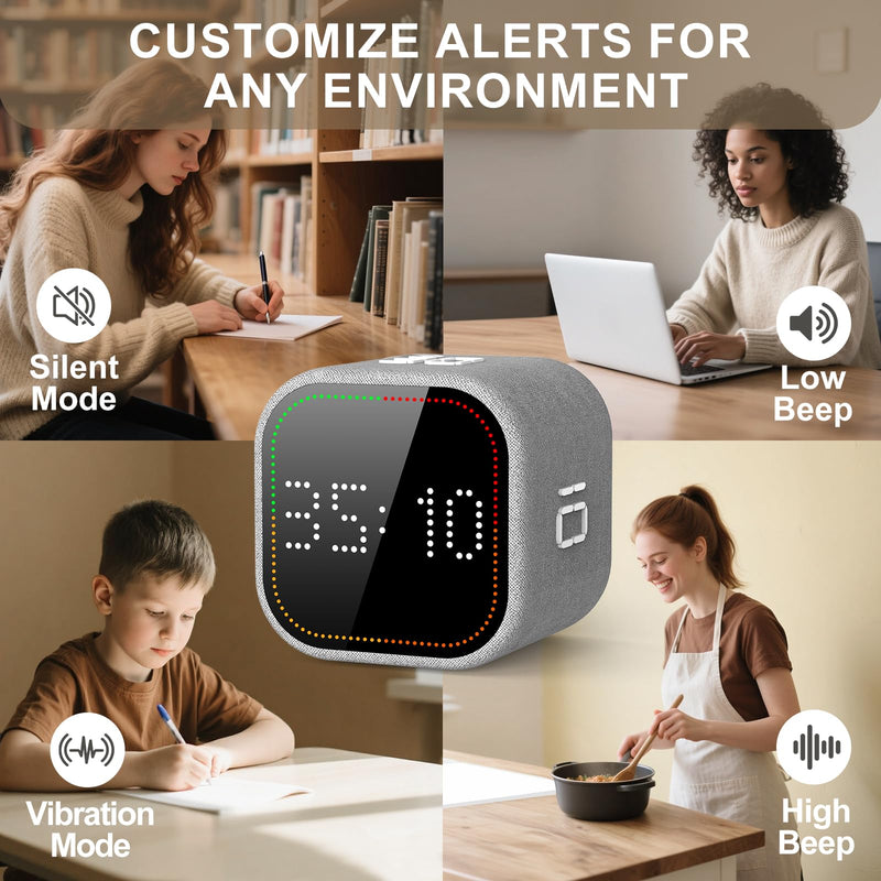 REACHER Fast Custom Pomodoro Timer Cube | Productivity Timer | Small Visual Cube | Silent, Vibrate Reminder | Adjustable Sound Alert | Magnetic, Visual Countdown | for ADHD, Study, Kitchen, Classroom