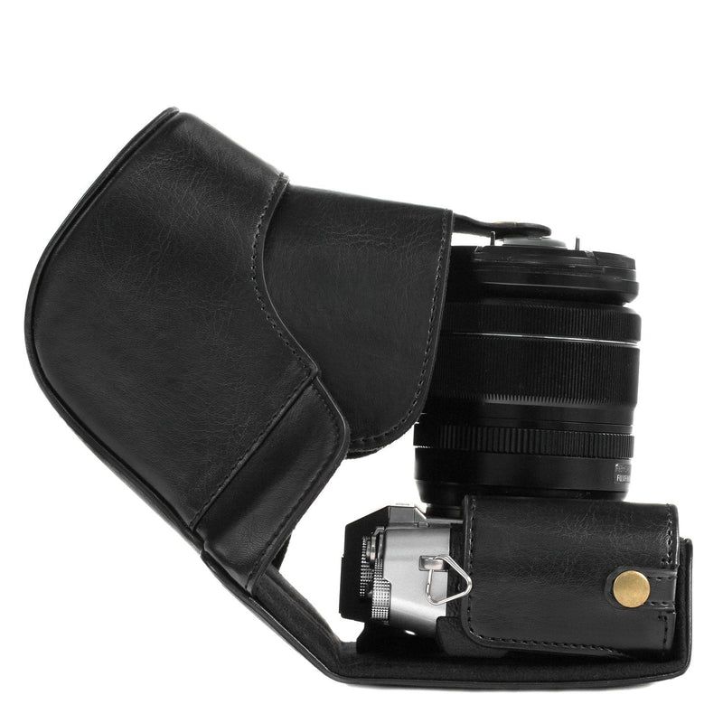 MegaGear MG981 Ever Ready Leather Camera Case and Strap for Fujifilm X-T30, X-T20, X-T10 (16-50mm / 18-55mm Lenses) - Black One Size