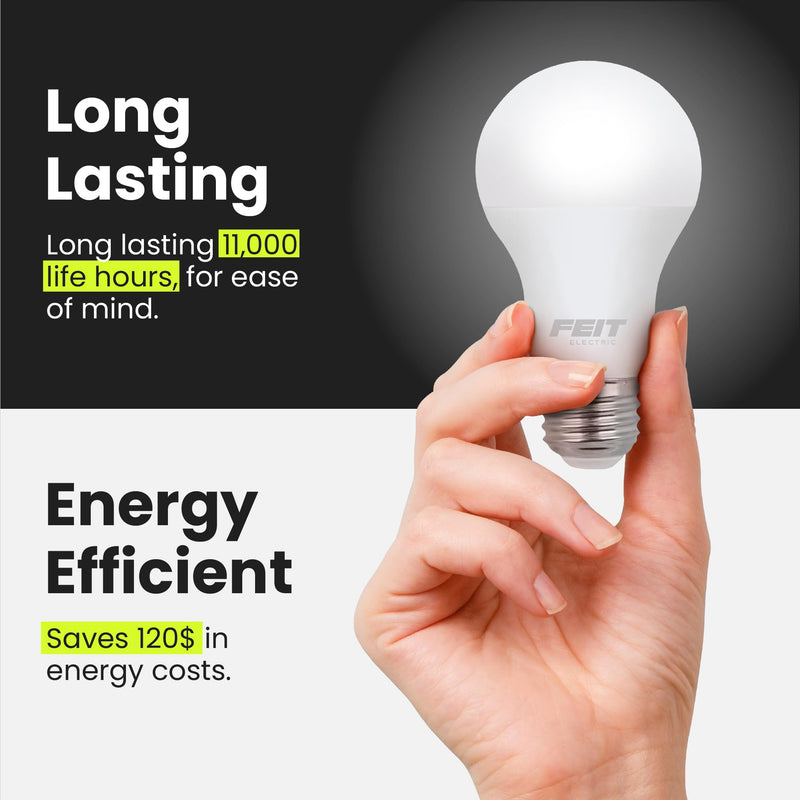 Feit Electric A19 LED Light Bulbs, 60W Equivalent, Non Dimmable, 800 Lumens, E26 Standard Base, 5000k Daylight, 80 CRI, 10 Year Lifetime, Energy Efficient, 24 Pack, A800850/10KLED/MP/24 24 Count (Pack of 1) 60-Watt LED