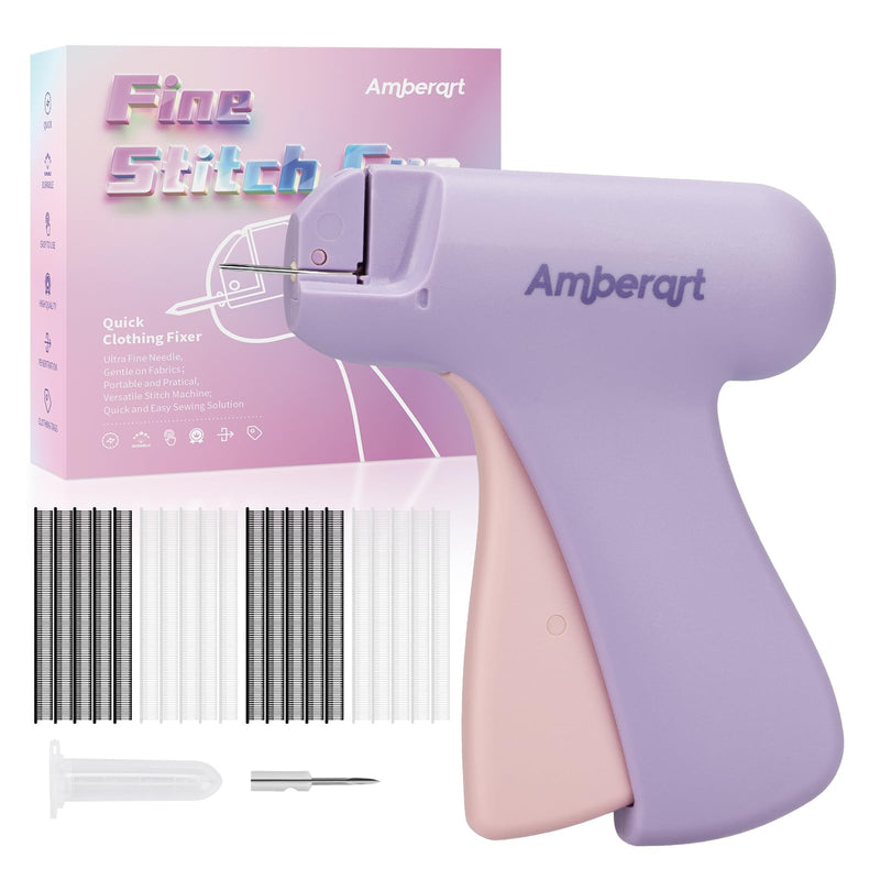 Stitch Gun for Clothes, Handheld Quick Tagging Gun for Clothing Fixer, Mini Clothing Sewing Kit, Includes Tool, Needle, and 1000 Black Fasteners & 1000 White Fasteners (Purple) Purple