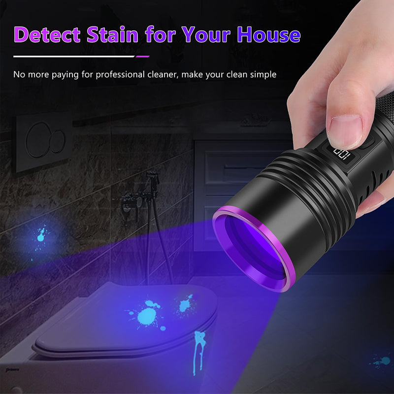 WINDFIRE 365nm UV Flashlight, Rechargeable Blacklight Flashlights with LCD Display, Powerful Black Light for Pet Urine Detection, Scorpions, Resin Curing, Blood Tracking, Uranium Glass, AC Leak
