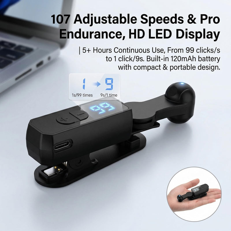 Auto Clicker for TikTok iPhone/iPad/Android Phone Screen, Tapper for TikTok | Rechargeable Cordless with Digital Display 107 Speed Adjustable Levels, Ideal for Live Likes, Games and Reward Tasks Black