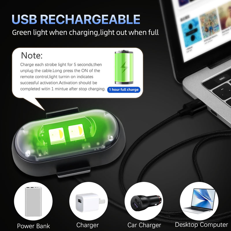 6PCS Wireless LED Lights for Car with Remote Control, High Brightness Wireless LED Strobe Light 8 Colors USB Charge IP65 Waterproof Anti-Collision for Car Motorcycle Aircraft Bike (6) 6