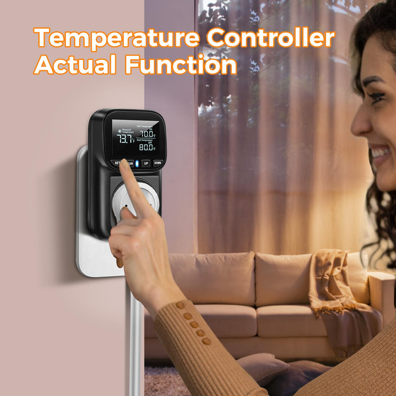 Diymore Digital Temperature Controller Outlet - 1800W Plug-in Thermostat with Heating & Cooling Modes, -104°F to 210°F Range for Greenhouse, Reptile, Incubator & Pool 1800W digital temperature controller