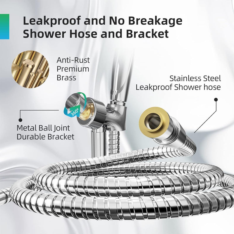 BESAQUO Shower Head, 9 Settings High Pressure shower head with handheld, Built-in Pause Mode & Power Wash, Non-Clogging Nozzles, 6ft Hose,Bracket(Premium Chrome, 14591)