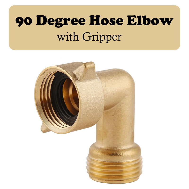 90-Degree Hose Elbow For RVs — Solid Brass Construction, Features Convenient Easy Grip Connector,For RV Water Hoses, Residential Outdoor Faucets, & More — 1-Pack 1 Pack 90 Degree