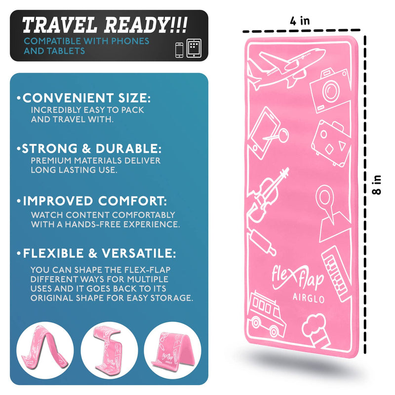 Airplane Travel Essentials for Flying Flex Flap Cell Phone Holder & Flexible Tablet Stand for Desk, Bed, Treadmill, Home & in-Flight Airplane Travel Accessories - Travel Must Haves Gadgets (Pro Pink) Pink Silicone