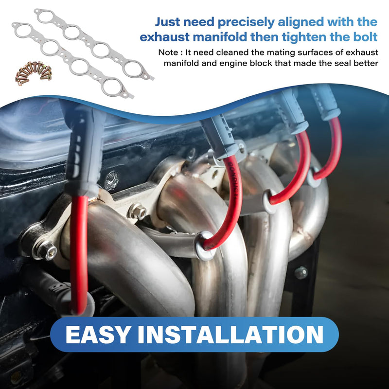 12617944 Exhaust Manifold Header Gasket with Bolts Compatible with Chevy Silverado Camaro Caprice Corvette Tahoe GMC Sierra CTS Escalade LS1 LS2 LS3 LS6 LQ4 LQ9 LM7 4.8L 5.3L 5.7L 6.0L 6.2L