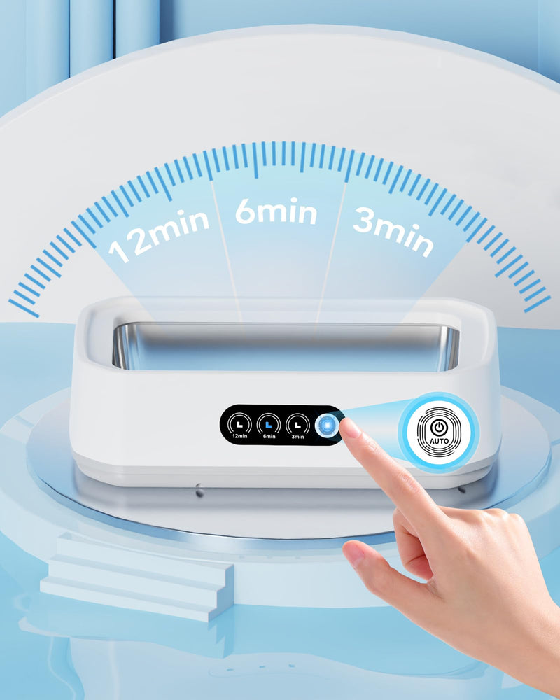 Ultrasonic Jewelry Cleaner – 3/6/12 Min Timer for Deep Cleaning Sparkle Wedding Rings, Eyeglasses,Watch Straps,Dentures, Sonic Jewelry Cleaner Machine for Family Use, Gift for Wife/Mom White