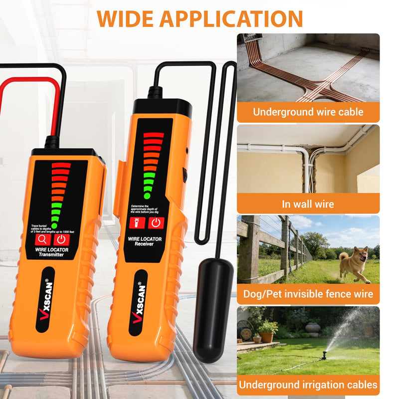 Underground Wire Locator, VXSCAN F04 Cable Locator with Earphone, Buried Wire Locators for Dog Fence Cables, Wire Locator Electrical for Detecting Cable Breaks, Irrigation Control Wires