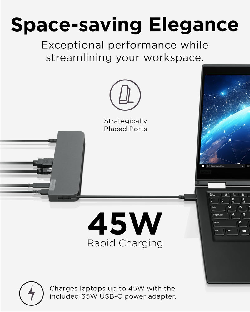 Lenovo 7-in-1 Portable USB-C Mini Dock - HDMI & VGA, 45W Charging, Compatible with Lenovo, Apple & USB-C Laptops, G0A70065US Lenovo Computer