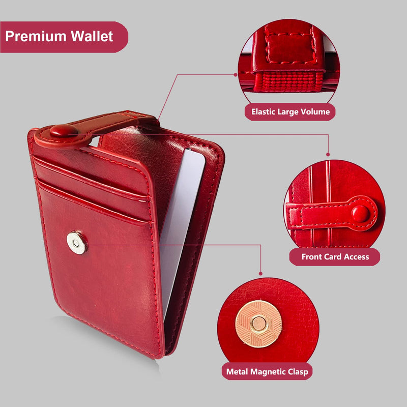M-Plateau Phone Card Holder, Wallets With Elastic Magnetic Closure, Slim Card Holder For Phone Case With 3M Stickers For iPhone 14 Case and Most Smartphone (Red) Red