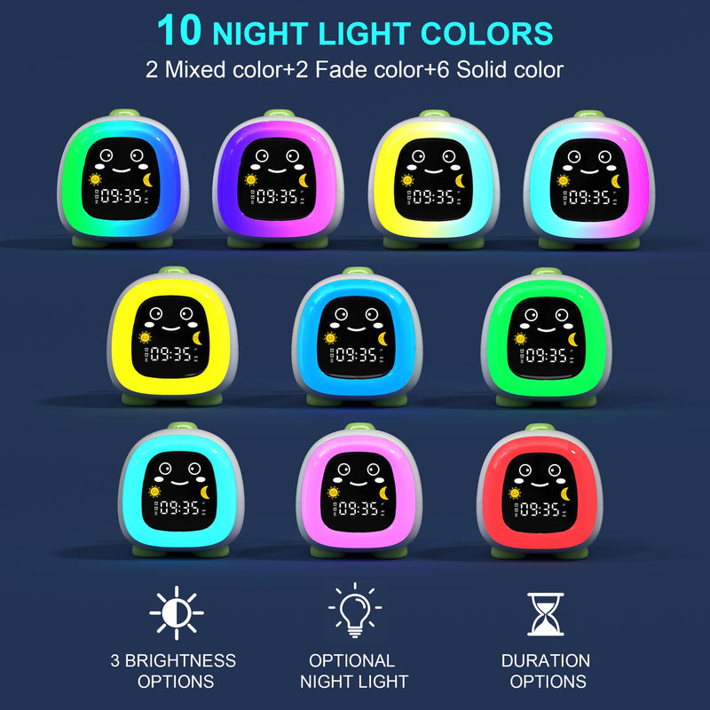 Alarm Clock for Kids, Kids Alarm Clock Ok to Wake Cute Night Light for Bedroom, Toddlers Sleep Training Clock Stay in Bed, Dinosaur Birthday Gift for Kids Boys Girls Forest Green