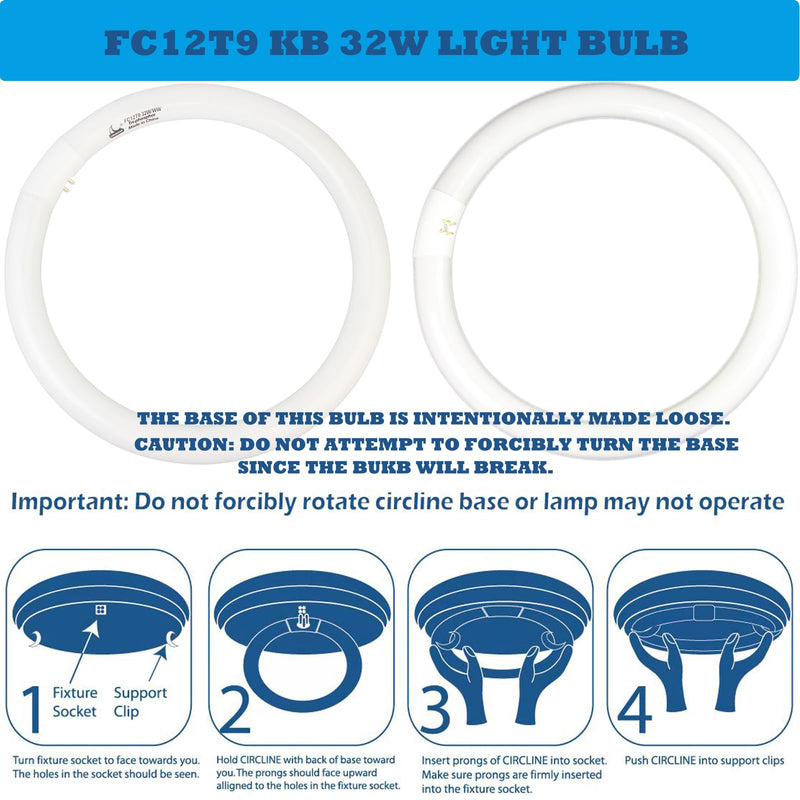 CHKADAWA FC12T9/KB 32 Watt Light Bulb, 12 inch FCL 32W T9 Circular Fluorescent Light Bulb, FC12T9 WW Round Light Bulbs Warm White 3000K, G10q 4 Pin Prong Base, 2 Pack