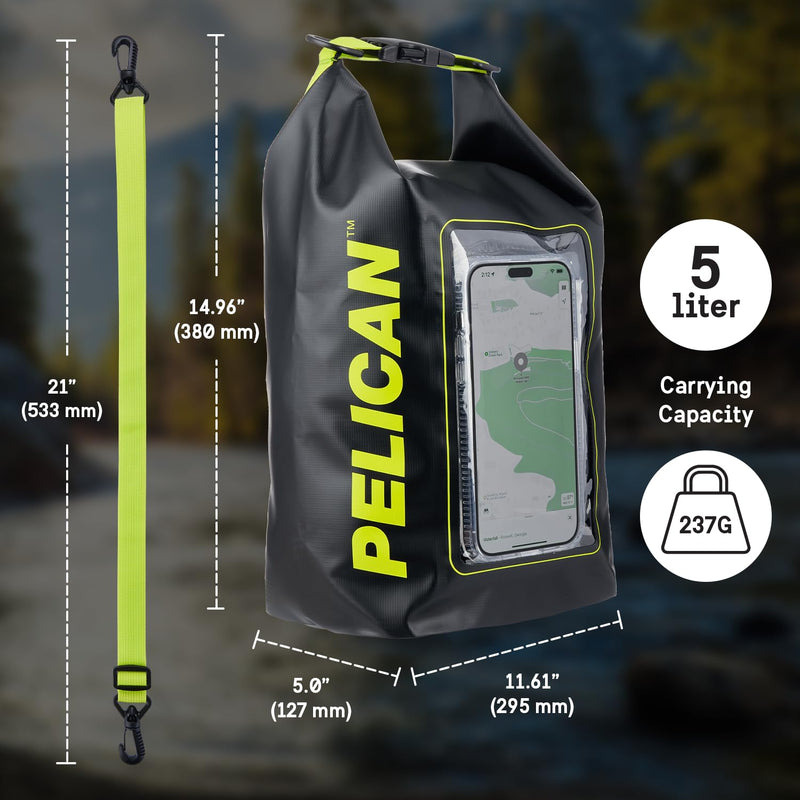 Pelican Marine IP68 Waterproof Dry Bag 5L w/Phone Pouch/Case - Black/Yellow Black/Yellow - 5L