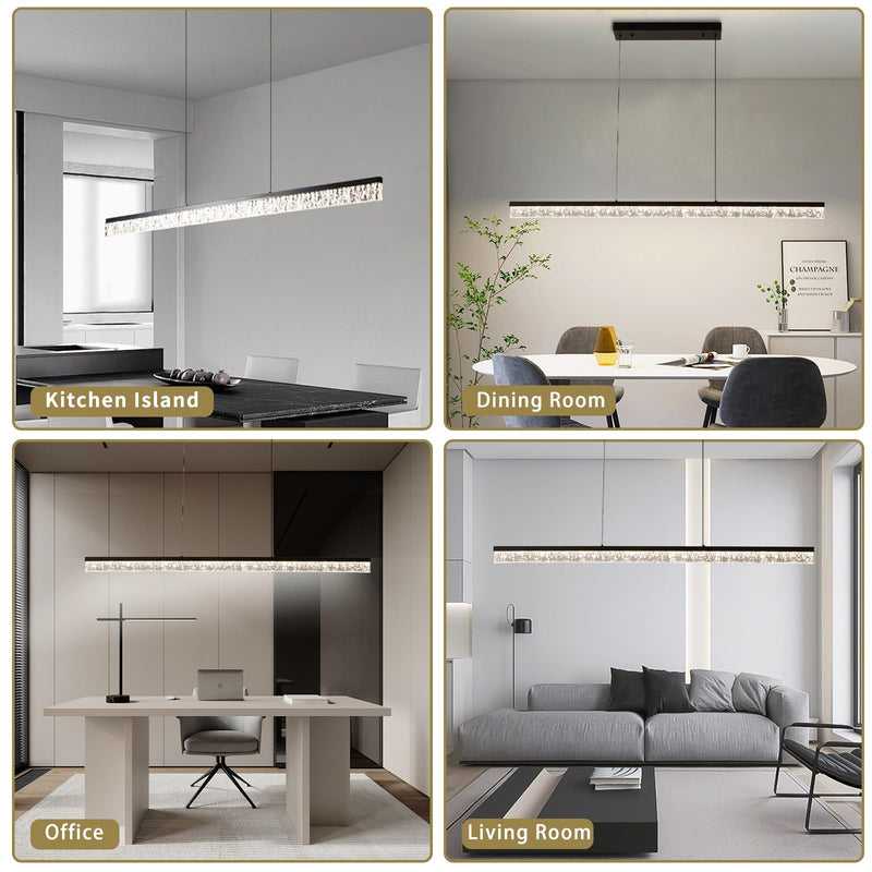 Modern Led Pendant Light, Dimmable Crystals Led Chandelier for Dining Room Light Fixture Over Table Creative Vertical Pendant Light for Kitchen Island, Dining Room, Bedroom(49.6IN) Black Water Ripples