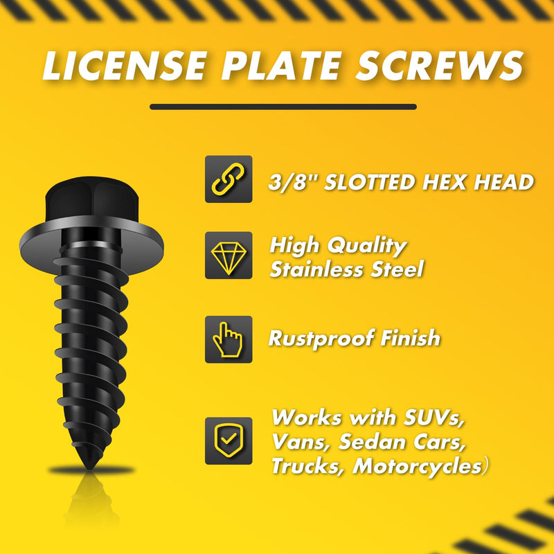 Upgraded License Plate Screws with Nylon Retainers, License Plate Screw Kit for Front & Rear Plates, #14 x 3/4" Slotted Hex Head Bolts with Rustproof Finish for Domestic Vehicles【8 Pack】