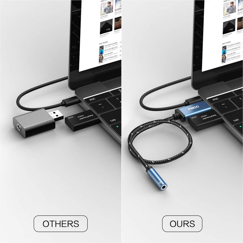 MillSO USB to 3.5mm Jack Audio Adapter - Durable Braided/Smart Chip TRRS 3.5mm Aux to USB External Stereo Sound Card for Headphones, Speakers, PS4, PC, Laptop 1 Feet - Braided