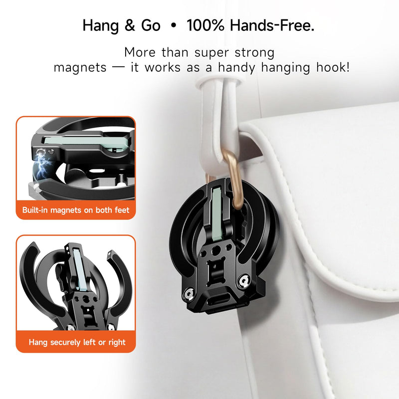 COBONE XJ-30 MagSafe Compatible Magnetic Phone Tripod, Aluminum 0.63" Slim 2.54oz Lightweight Foldable Stand with 1/4" Screw & Hook, Dual-Sided Magnet, for iPhone 17-12 & Android (Black) Black