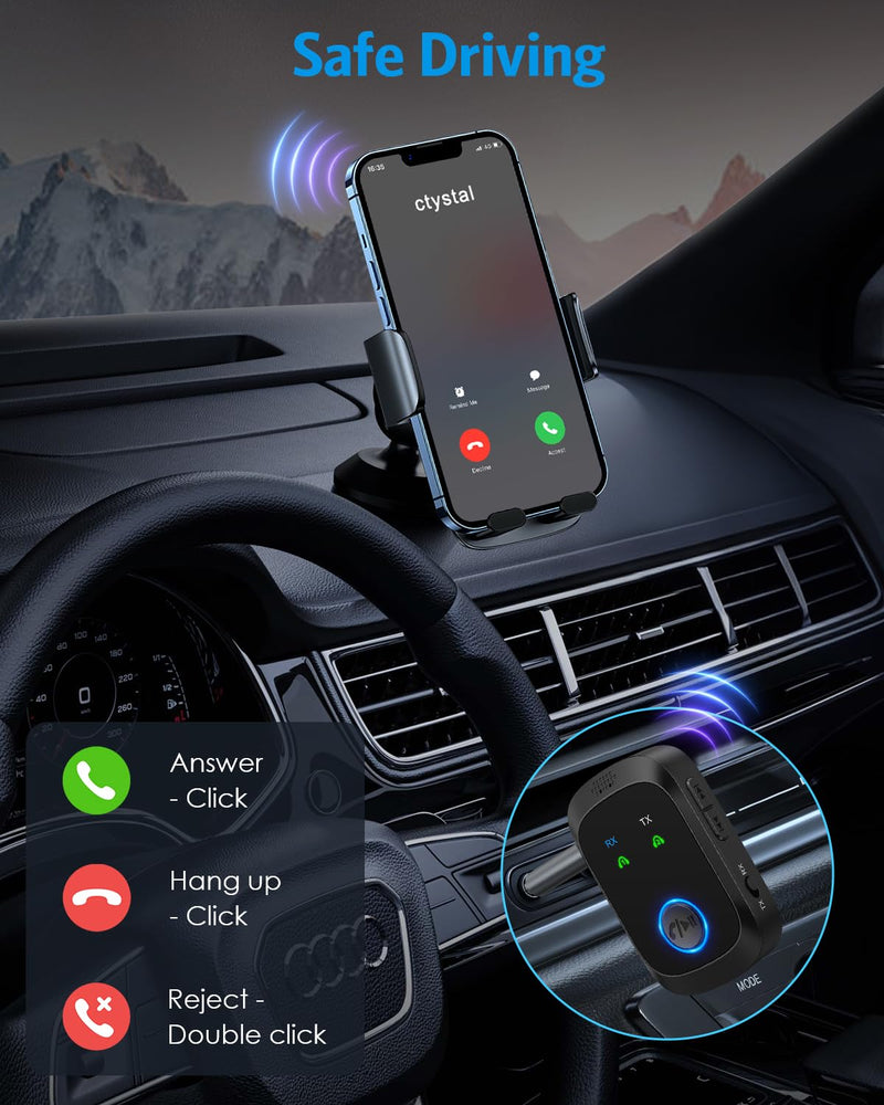 Bluetooth 5.4 Transmitter Receiver, 2-in-1 Car AUX Adapter | Wireless Bluetooth Adapter for Car with Hands-Free Calls, 3.5mm AUX Audio Adapter for TV/Car/Airplane /Home Stereo