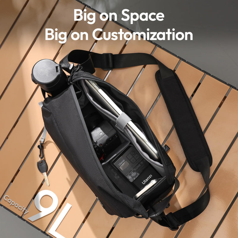 ULANZI BP11 8L Camera Sling Bag with Tripod Holder Everyday Carry | Lightweight Splash-Proof Anti-Theft Crossbody for DSLR/Mirrorless/ Laptop,Customizable Front Patch Pocket for Travel,Hiking