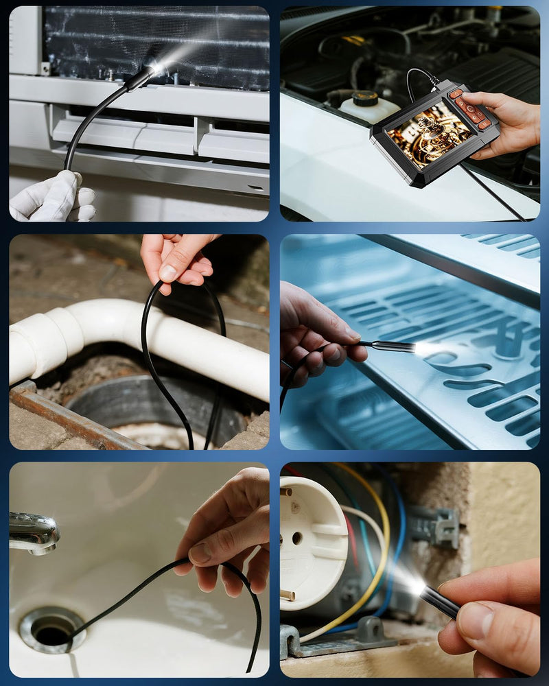 Endoscope Camera with Light,Borescope Cameras with 4.3" IPS 1920P HD Inspection Kamera IP67 Waterproof with 8 Adjustable LEDs 16.5 FT Semi-Rigid Cable Borescopes for Sewer Drain Pipe Cool Gadgets