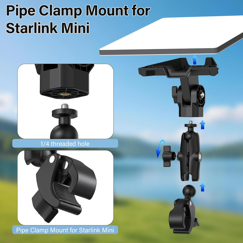 Starlink Mini Mount-360° Adjustable Pipe Clamp Mount for Starlink Mini Dish,Pole Mount Adapter for Round Tubes 0.6-1.4in Diameter,Rust-Proof Starlink Mini Accessories for RV, Boat, Camper,Balcony