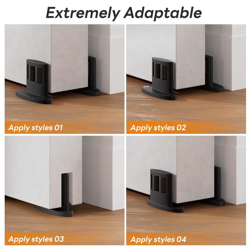 4Pack Sliding Barn Door Bottom Floor Guide,Double-Sided Roller Design,Smoothly and Quietly, Aluminum Alloy,Floor Mounted, Black 4