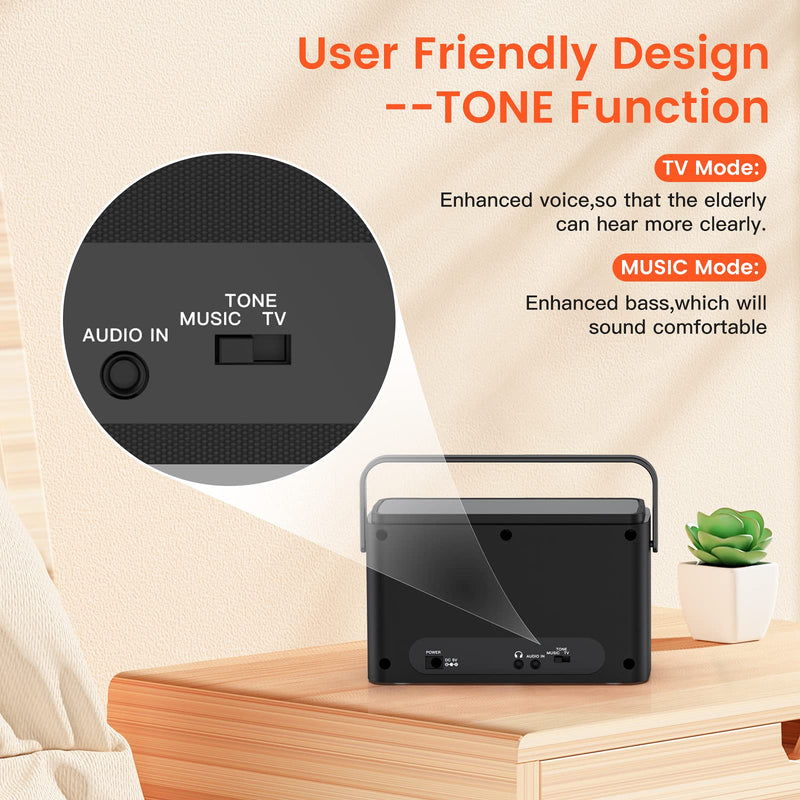  [AUSTRALIA] - Tosima TV-8000 Wireless TV Speakers- Voice Highlighting TV Speakers for Hard of Hearing, Seniors and Elderly, 1000mAh Rechargable Battery, 8-HR Playtime, 2.4G RF Transimitter, 100Ft Range Black