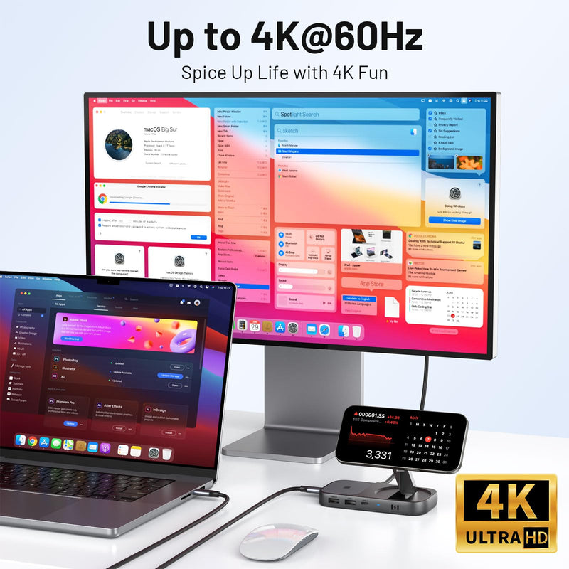 Selore USB C Hub with Wireless Charging for MacBook: 4K@60Hz HDMI, 100W PD, 15W Qi2 + 5W Wireless, 10Gbps Ports, iPhone Mirroring Docking Station & Magsafe Stand, Space-Saving Desk Organizer(Black) Black