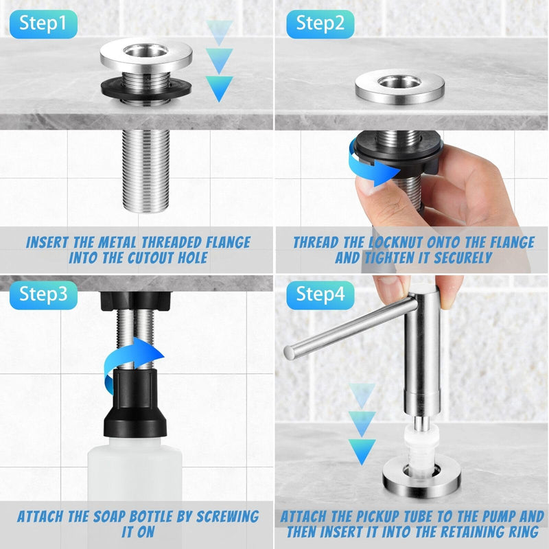  [AUSTRALIA] - Long Spout Kitchen Sink Soap Dispenser for Granite & Quartz Countertop - Brushed Nickel Stainless Steel Finished - Wide Flange Provides Great Coverage on American Standard Sink Holes 14.25 inches Brushed Stainless Steel