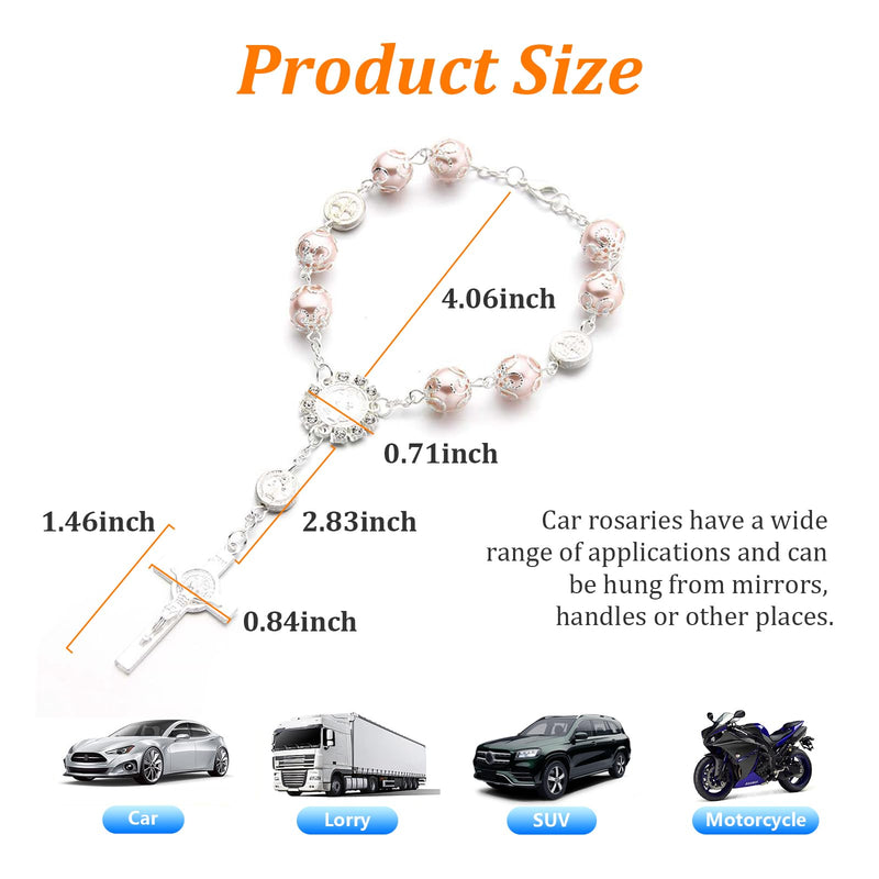 Ziciner 2 PCS Car Rosary, Personalized Blessing Rear View Mirror Hanging Decor, Auto Rearview Mirror Rosary Pendant, Car Interior Hanging Accessories (Pink) Pink-2PCS