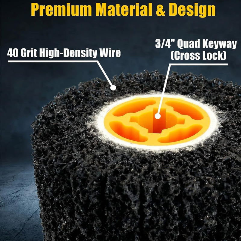 4.5" x 4" Abrasive Drawing Drum, 3/4" Quad Keyway Wire Drawing Wheels, 40 Grit Surface Conditioning Tools (Pack of 2)