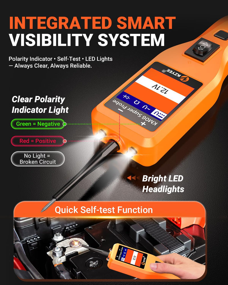 KZYEE KM06 Essential Power Circuit Probe Kit, 4-Mode Automotive Electrical Tool for 8–35V Systems, Stable Voltage & Continuity Check, Safe Component Activation for DIY Repairs